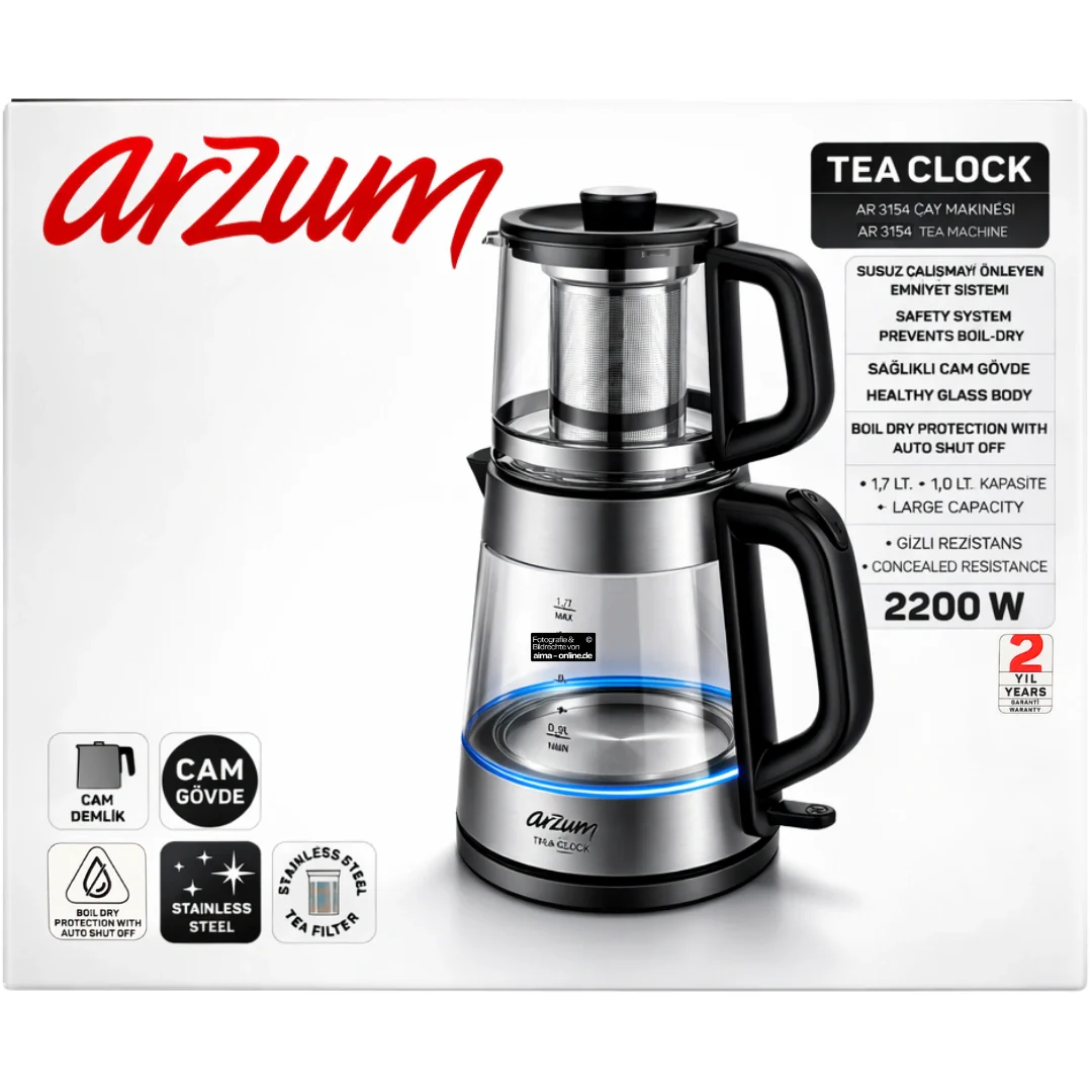 Arzum Tea Clock - Teekocher 2200W 1,7L + 1,0L 220–240V