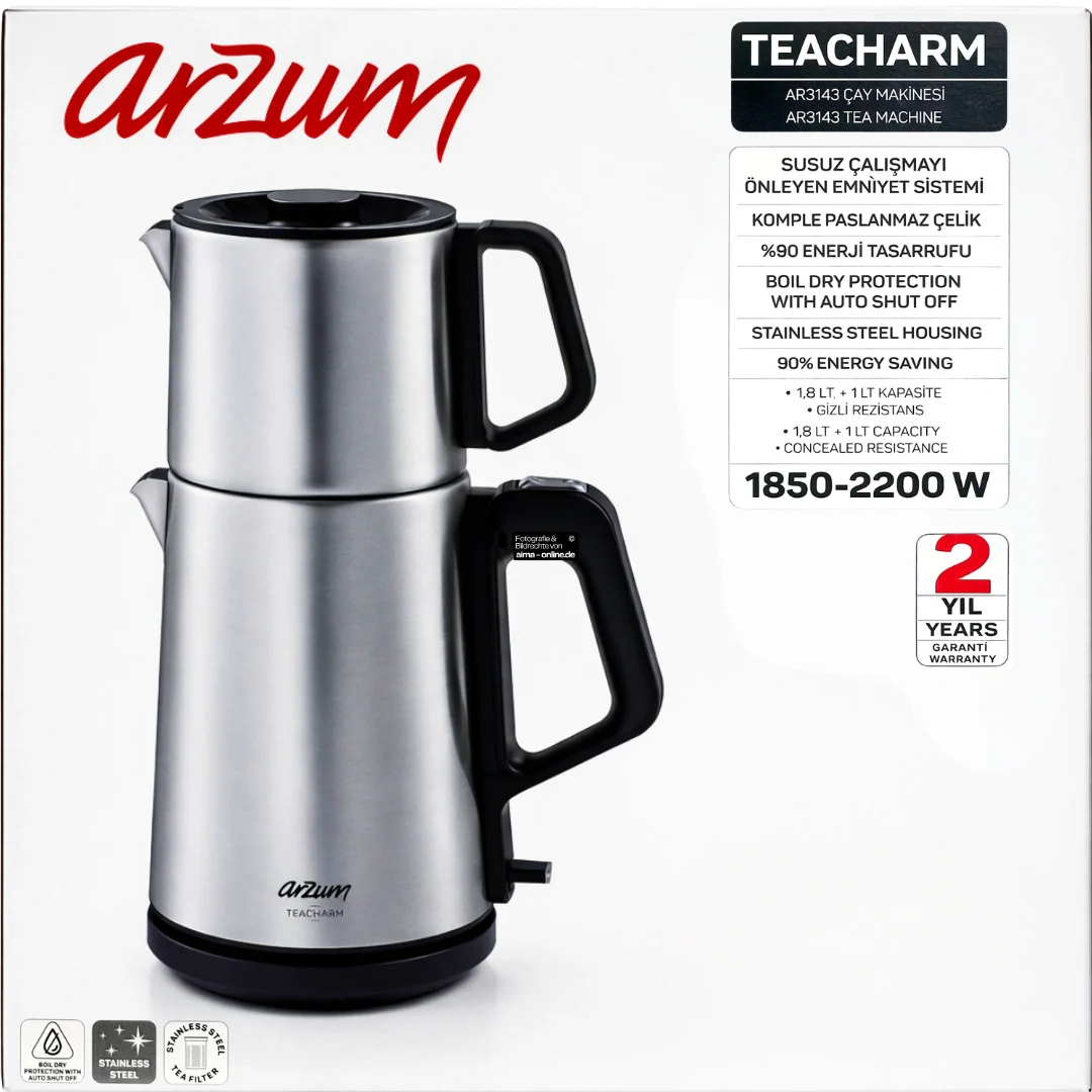Arzum Teecharm - Teekocher 1850–2200W 1,8L + 1,0L Edelstahl
