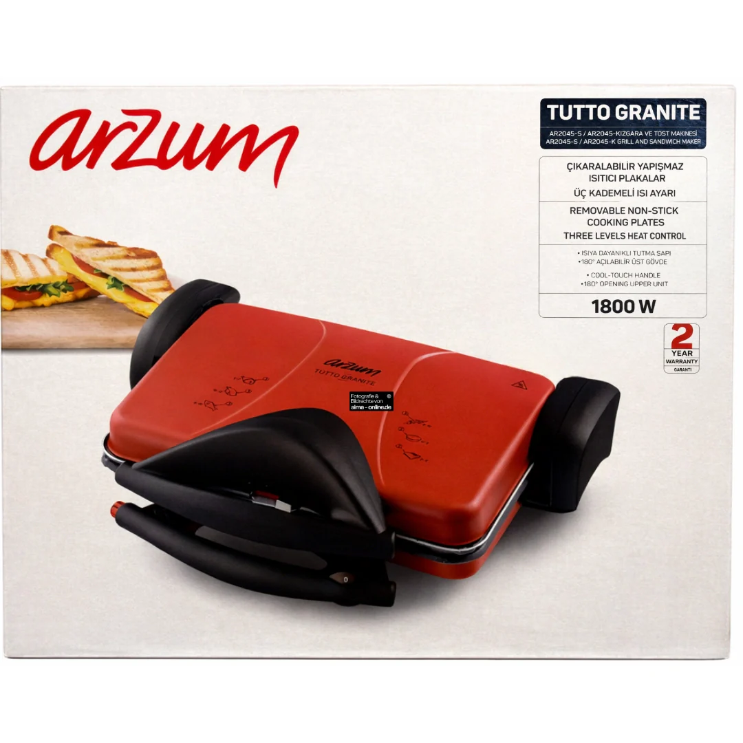 Arzum Tutto - Granite Grill- & Tostmaschine 1800W 4 Toast 220–240V