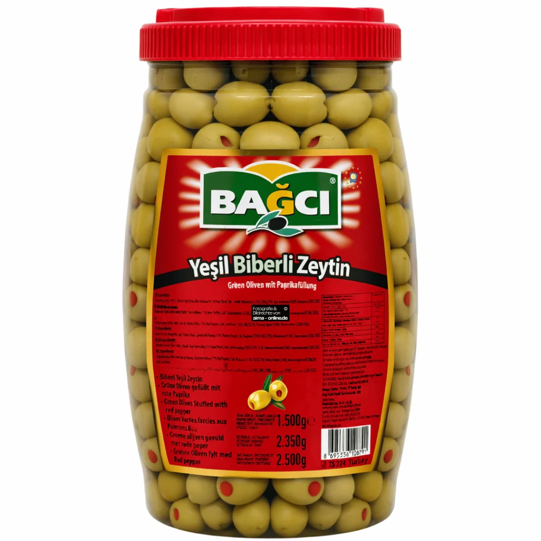 Bagci - Grüne Oliven mit Paprikafüllung, Yeşil Biberli Zeytin 1500g