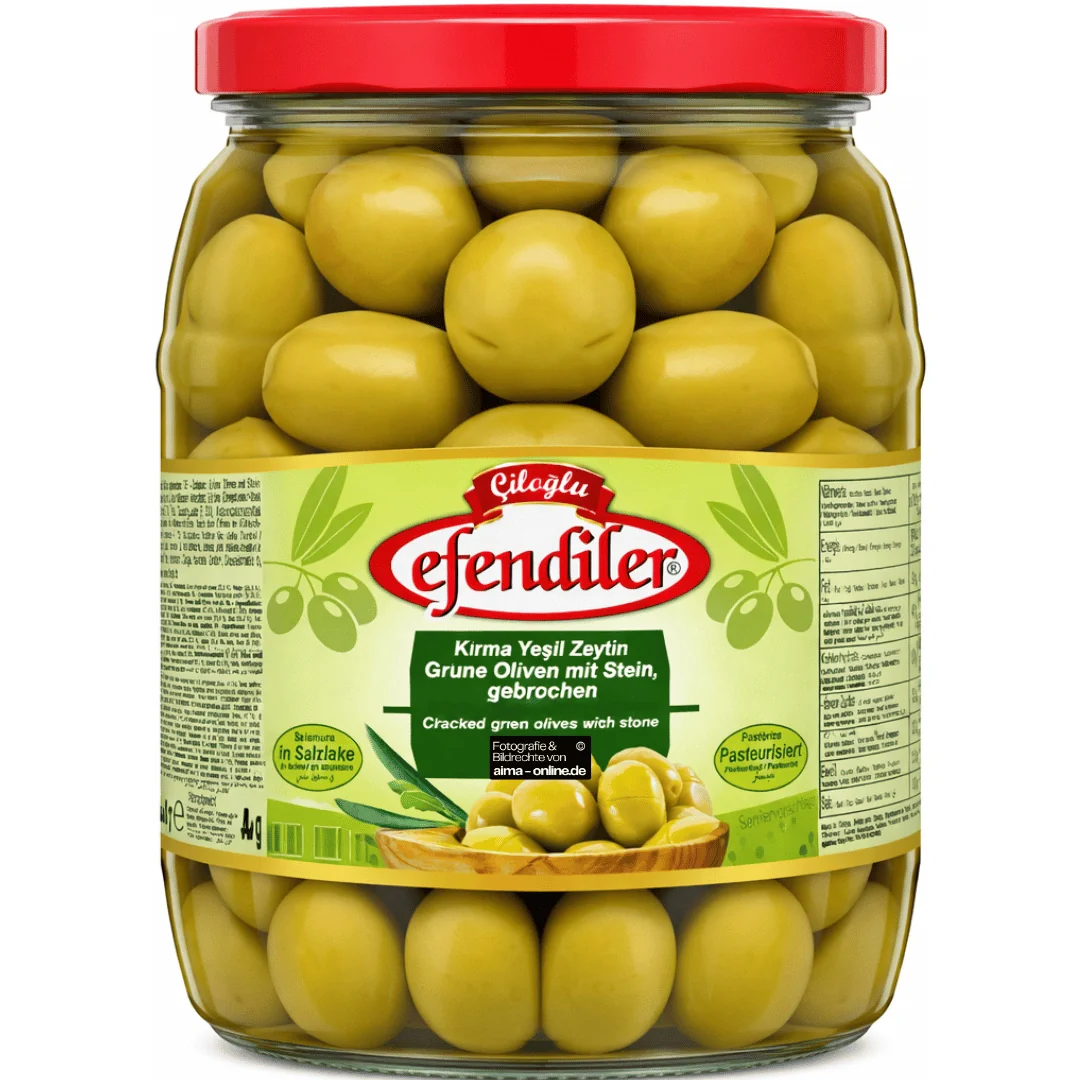 Çiloğlu - Kırma Yeşil Zeytin, Grüne Oliven mit Stein, gebrochen 400g