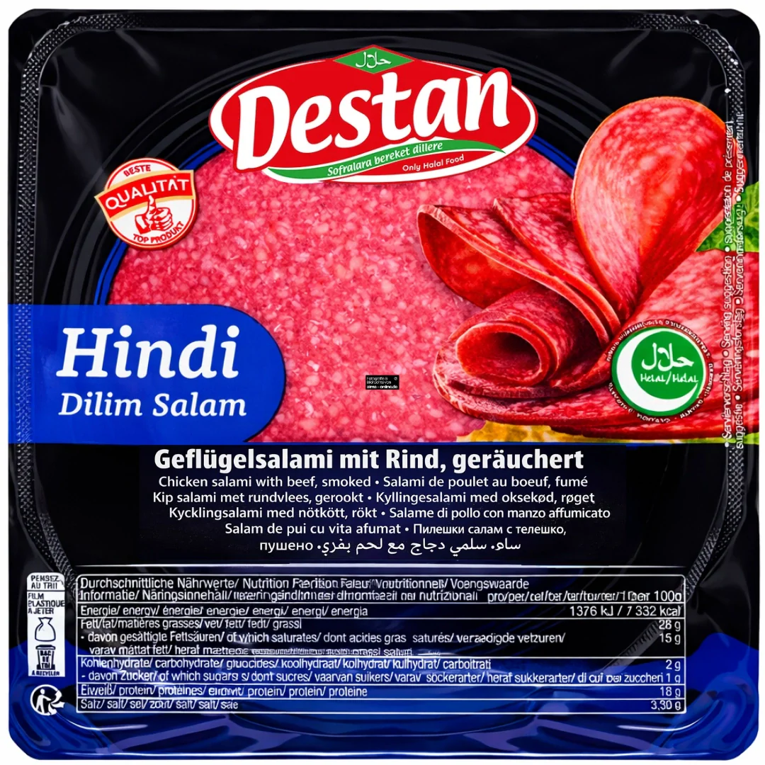 Destan - Geflügelsalami mit Rind, geräuchert / Hindi Dilim Salam 150g