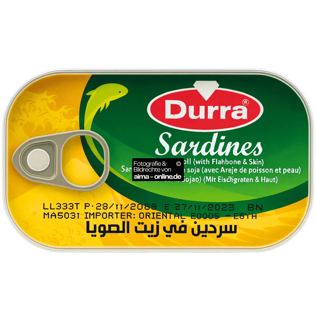Durra - Sardinen in Sojaöl (Mit Fischgräten & Haut) 125g