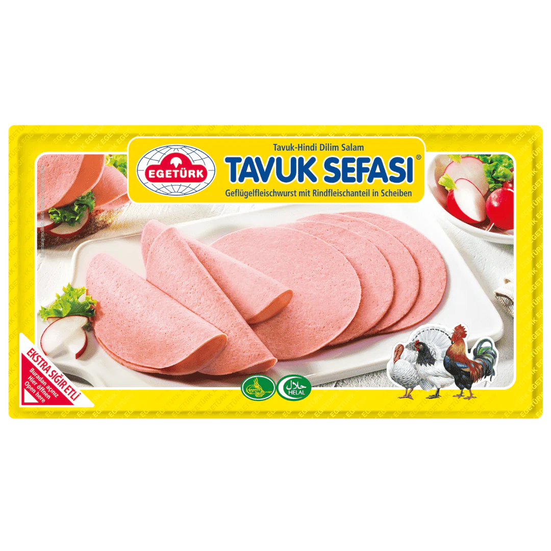 Egetürk Tavuk Sefasi Geflügelfleischwurst mit Rindfleischanteil in Scheiben 125g