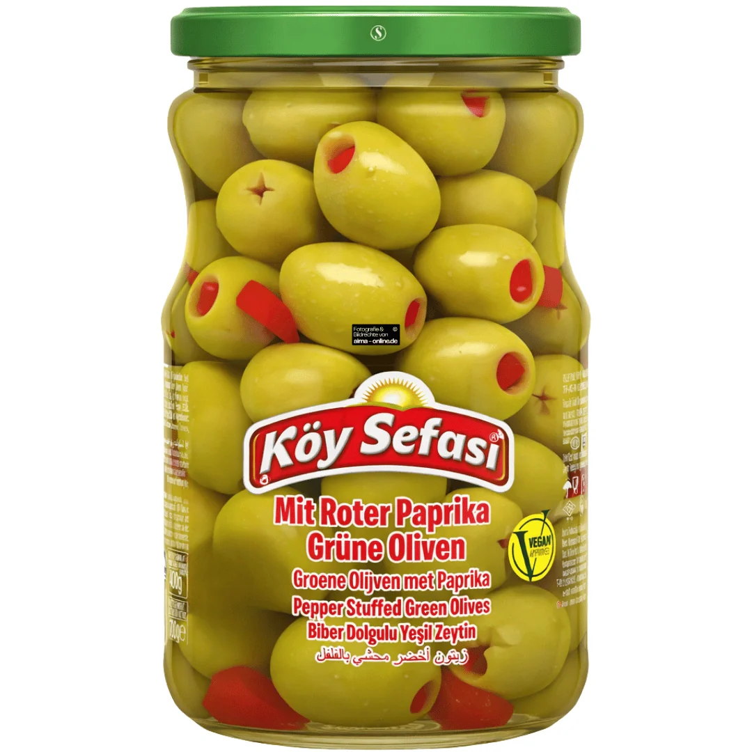 Köy Sefası - Biber Dolgulu Yeşil Zeytin, Mit Roter Paprika Grüne Oliven 400g