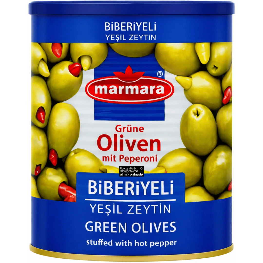 Marmara - Biberiyeli Yeşil Zeytin, Grüne Oliven mit Peperoni 800g