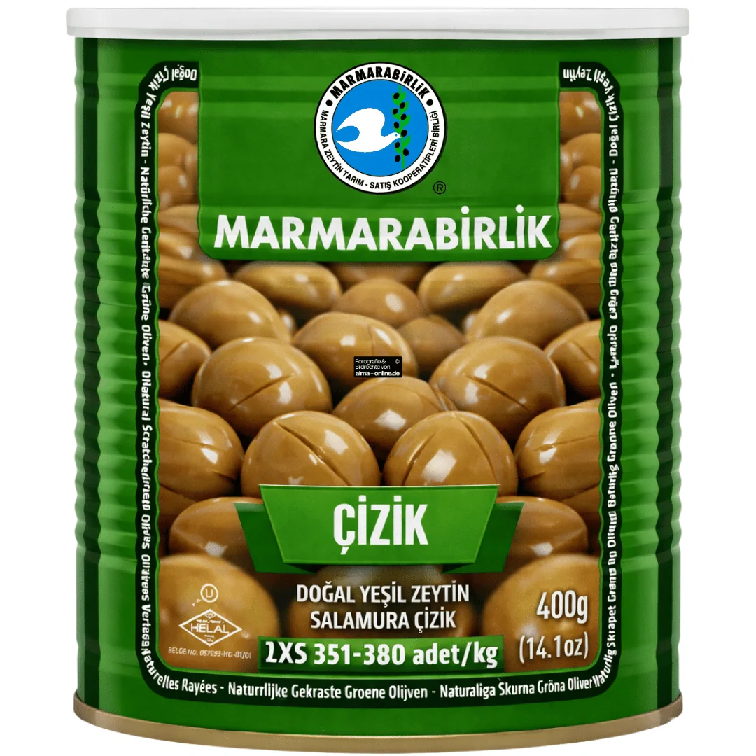 Marmarabirlik - Çizik Salamura Yeşil Zeytin, Grüne Oliven in Salzlake 400g