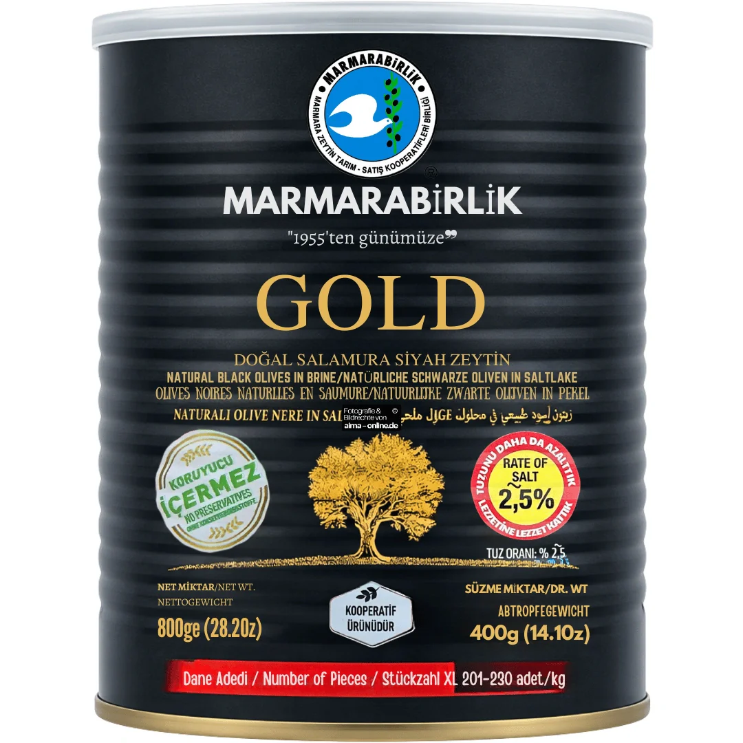Marmarabirlik - Gold Salamura Siyah Zeytin, Schwarze Oliven in  Salzlake 800g