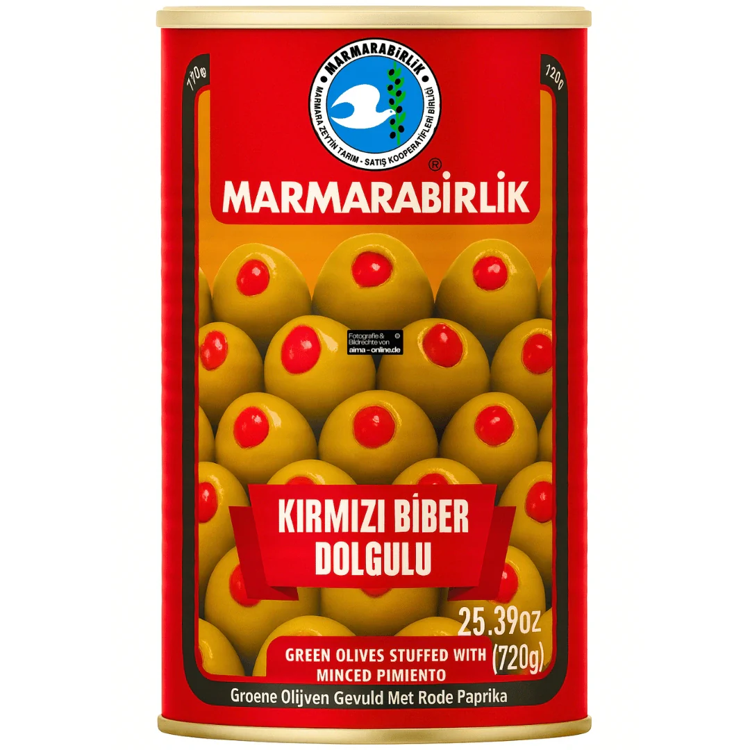 Marmarabirlik - Grüne Oliven mit roter Paprika, Kırmızı Biber Dolgulu Yeşil Zeytin 1260g