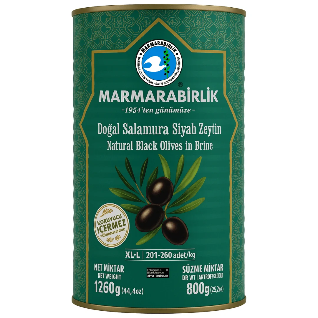 Marmarabirlik - Natürliche Schwarze Oliven in Salzlake, Dogal Salamura Siyah Zeytin 1260g