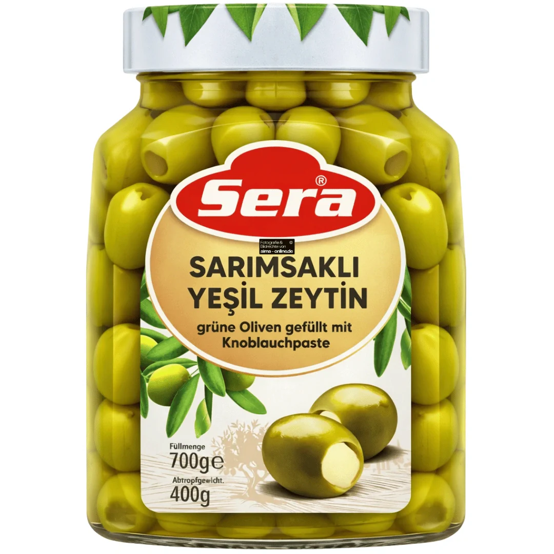 Sera - Sarımsaklı Yeşil Zeytin, Grüne Oliven gefüllt mit Knoblauchpaste 400g